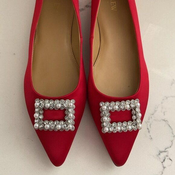 J.Crew Pointy-Toe Flats With Crystal Buckle Deep Ruby NIB Size 10 - Picture 1 of 5